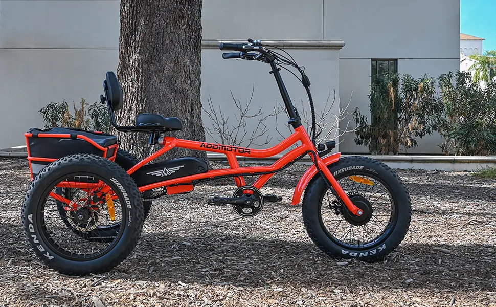 World-first Semi-Recumbent M-360 Electric Trike In Orange