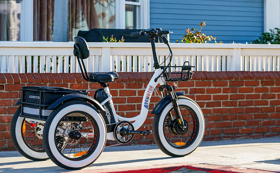 M-330 step-thru fat tire electric trike in white