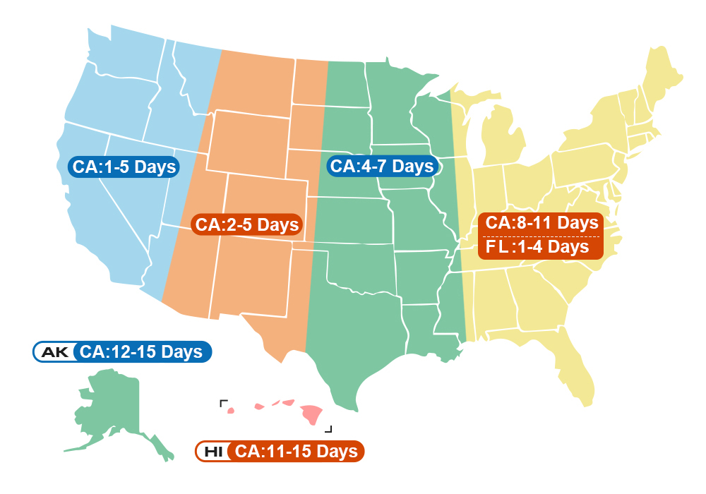 estimated arrival of typical delivery in 48 contiguous states